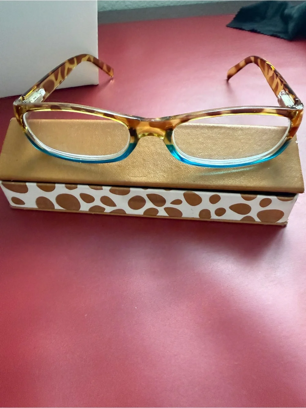 Batali Tortoiseshell Reading Glasses - Amber Brown with Blue Accents with Case
